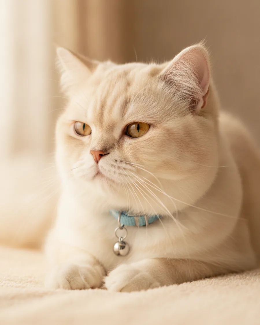 Calm, well groomed cat with a soft clean coat