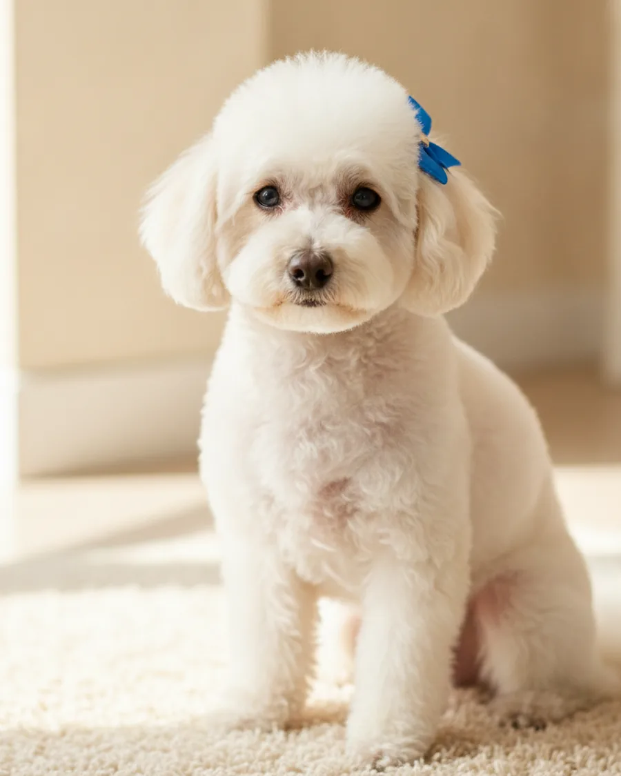 Freshly styled poodle with a clean shaped cut